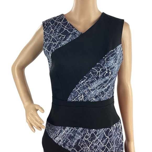 BCBGMAXAZRIA Dalia Asymmetric Draped Mini Dress Black Blue Print Size 6 - Picture 2 of 7